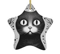 Adorno de estrella colgante de cerámica para árbol de Navidad con texto en inglés "YYHWHJDE the Serious Cat" impreso para decoración del hogar, exhibiciones comerciales
