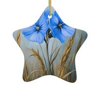 Adorno de estrella colgante de cerámica para árbol de Navidad con texto en inglés "YYHWHJDE Wheat Among the Flowers" impreso para decoración del hogar, exhibiciones comerciales