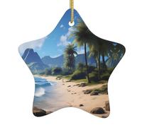 Adorno de estrella colgante de cerámica para árbol de Navidad, con una hermosa impresión de playa hawaiana que puede añadir un toque romántico HJFCZH festivales o fiestas