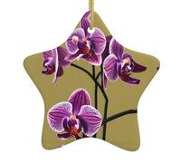 Adorno de estrella colgante de cerámica para árbol de Navidad, diseño de orquídeas HJFCZH que puede añadir un toque romántico a festivales o fiestas