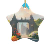 Adorno de estrella colgante de cerámica para árbol de Navidad, HJFCZH fuera del castillo, impresión para decoración del hogar, exhibiciones comerciales