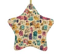 Adorno de estrella colgante de cerámica para árbol de Navidad, monstruos de dibujos animados de WHJDPP que llenan el patrón de pantalla puede añadir un toque romántico a festivales o fiestas