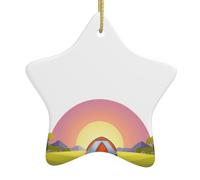 Adorno de estrella colgante de cerámica para árbol de Navidad, tienda de campaña YYHWHJDE en colina y puesta de sol impreso que puede añadir un toque romántico a festivales o fiestas