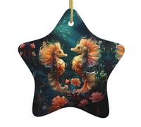 Adorno de estrella colgante de cerámica para árbol de Navidad, una hermosa imagen de caballito de mar que puede añadir un toque romántico WHJSSF festivales o fiestas