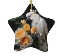 Adorno de estrella colgante de cerámica para árbol de Navidad, una hermosa imagen de pájaro de cacatúa que puede añadir un toque romántico WHJSSF festivales o fiestas
