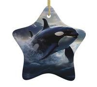Adorno de estrella colgante de cerámica para árbol de Navidad, WHJSSF Orca Killer Whale Picture puede añadir un toque romántico a festivales o fiestas