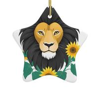 Adorno de estrella colgante de cerámica para árbol de Navidad, YYHWHJDE el león entre el girasol, puede añadir un toque romántico a festivales o fiestas