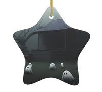 Adorno de estrella colgante de cerámica para árbol de Navidad, YYHWHJDE Haunted Mansion impreso para decoración del hogar, exhibiciones comerciales