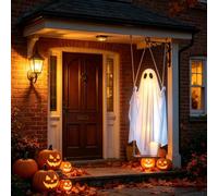 Adorno de fantasma de madera maciza con control remoto LED, decoración de porche de Halloween