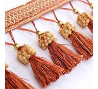 Adorno de flecos con cuentas, Cinta de 5 metros for ribete cortina, costura, mantel, decoración DIY(Red coffee)