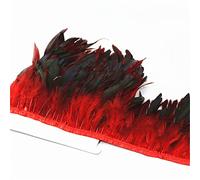 Adorno de flecos de plumas, Adornos de plumas cola gallo, 1 metro, Multicolor, for vestido, falda, fiesta, artesanía(Red)