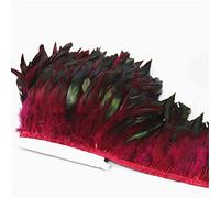 Adorno de flecos de plumas, Adornos de plumas cola gallo, 1 metro, Multicolor, for vestido, falda, fiesta, artesanía(Red Wine)