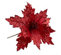 Adorno de flor de Pascua con purpurina de 25 cm para árbol de Navidad (rojo