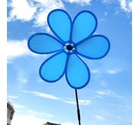 Adorno de flores para jardín y patio hecho con tela y fibra de vidrio, gira con el viento para decoración al aire libre y exhibición del hogar (azul)