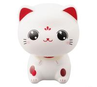 Adorno de gato con la cabeza automática alimentado por energía solar para salpicadero de coche y decoración del hogar, figura blanca de la suerte con ojos sonrientes que aportan buena suerte y riqueza