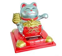 Adorno de gato de la suerte agitando con energía solar que mejora tu espacio con energía positiva (plata)