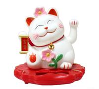 Adorno de gato de la suerte alimentado por energía solar con sensor de luz automático para mano Feng figurilla Maneki Neko Riqueza para Shui agitando en casa, oficina, coche o tienda (2312blanco)