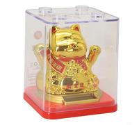 Adorno de gato de la suerte alimentado por energía solar, decoración automática de Maneki Neko para hogares, escritorio de oficina, salpicadero de coche, blanco, 8 x 8 x 9,9 cm (F)