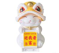 Adorno de gato de la suerte alimentado por energía solar, figura de la fortuna Maneki Neko con la cabeza automática para decoración de escritorio de coche, oficina en casa, símbolo japonés de riqueza