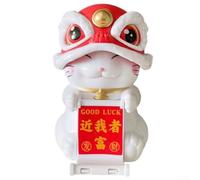 Adorno de gato de la suerte alimentado por energía solar, figura de la fortuna Maneki Neko con la cabeza automática para decoración de escritorio de coche, oficina en casa, símbolo japonés de riqueza