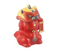 Adorno de gato de la suerte asintiendo con luz al aire libre para tablero de coche, hogar, mesa, oficina, con acción de baile de león (rojo)