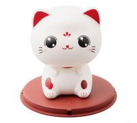 Adorno de gato de la suerte con la cabeza automática con energía solar, figura japonesa Maneki Neko con ojos sonrientes para salpicadero de coche, hogar, oficina o restaurante, (A)
