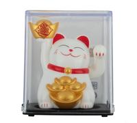Adorno de gato de la suerte que agita con energía solar, gato de la fortuna Feng Shui que se mueve automáticamente para el salpicadero del automóvil, decoración de la oficina, tienda, no requiere