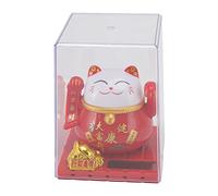 Adorno de Gato Saludando con energía Solar, Estatua de Mascota de Gato de la Suerte Que da la Bienvenida a la Riqueza Solar para la decoración del hogar y el Coche, Color Rojo.