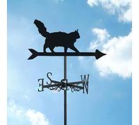 Adorno de gato veleta de metal, veleta meteorológica de acero inoxidable con forma de gato, decoración de jardín, indicador de dirección del viento para patio de granja al aire libre, gato ~ d