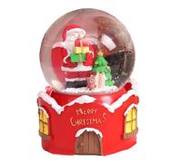 Adorno de globo para decoración festiva de Navidad, decoración navideña de resina vintage con iluminación cálida, 5 x 5 x 6 cm, nieve para estante o mantel brillante (rojo/blanco) (80B)
