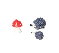 Adorno de hada en miniatura para jardín, juego de erizo y hongos a la moda