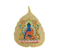 Adorno de hoja Bodhi de cobre con ocho guardianes, dios amarillo de la riqueza, Ksitigarbha y Buda de la medicina, decoración del hogar de metal dorado para protección y prosperidad, 6,5 x 4,9 cm