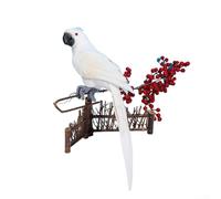 Adorno de hombro de loro artificial con plumas, modelo de pájaro falso hecho para un aspecto realista, adecuado para el hogar, jardín y uso en eventos (blanco)