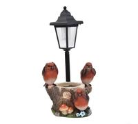 Adorno de jardín de pájaro rojo alimentado por energía solar, estatua de resina impermeable con luz automática para decoración de patio, balcón, 18 x 23 x 33,5 cm