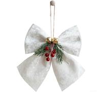 Adorno de lazo de terciopelo mejorado con campana 3D en estilo coreano para árbol de Navidad tradicional y decoración de temporada (tamaño mediano, blanco)