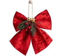 Adorno de lazo de terciopelo mejorado con campana 3D en estilo coreano para árbol de Navidad tradicional y decoración de temporada (tamaño mediano, rojo)