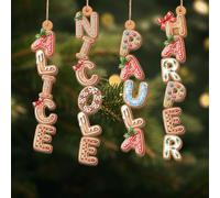 Adorno de letra con nombre de Navidad personalizado 2025, decoración personalizada con inicial familiar, etiqueta de calcetín del alfabeto con monograma, recuerdo de nombre de niños, adorno de árbol