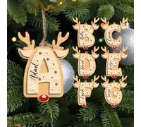 Adorno de letra de reno personalizado, etiqueta de calcetín personalizada 2025, etiquetas de calcetín de Navidad, etiqueta de nombre de madera, adorno inicial