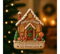 Adorno de lujo personalizado para la primera Navidad en nuestro nuevo hogar, adorno acrílico de pan de jengibre personalizado, regalo de inauguración de la casa 9