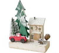 Adorno de madera para casa de pueblo de Navidad, decoración minimalista moderna de cabaña de esquí para tablero de mesa, tablero de árbol, decoración rústica de madera roja para vacaciones, 11 x 6 x