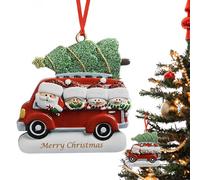 Adorno de miembro de la familia de Navidad, decoración del árbol de Navidad | Familia feliz en el coche Colgante de madera,Papá Noel muñeco de nieve en un coche rojo con un árbol de Navidad v
