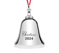 Adorno de Navidad 2024, Elegante Adorno de Campana de Navidad Plateado 2024 con Cinta roja. Cascabel 2024