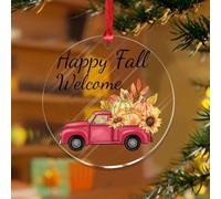 Adorno de Navidad con diseño de camión de hojas de calabaza de feliz otoño, acuarela, verde azulado, azul, granja, camión, recuerdo, discos acrílicos transparentes, calabaza religiosa, regalos