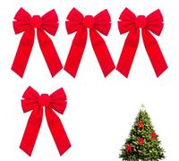 Adorno de Navidad con Lazo Estilo Europeo, Paquete de 4 Unidades, Tamaño 23x33 cm, Lazo Rojo, Tela de Poliéster