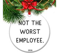 Adorno de Navidad con texto en inglés "Not the Worst Employee" 2026, divertido regalo de oficina para compañeros de trabajo, gran regalo de elefante blanco para amigos del trabajo, recuerdo para el