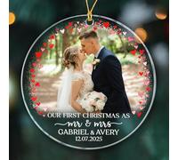 Adorno de Navidad con texto en inglés "Our First Christmas As Mr & Mrs 2025, foto personalizada con nombre de fecha para recién casados, adorno de Navidad para aniversario de boda, 1ª Navidad
