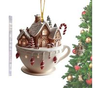 Adorno de Navidad Cup House - Decoraciones de árbol 2D | Colgante de vacaciones de acrílico festivo | Decoración colgante de árbol de navidad, con césped, patio, exterior, interior, pasillo, fiesta