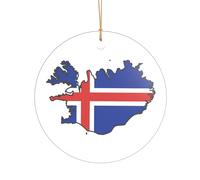 Adorno de Navidad de cerámica con diseño de mapa de la bandera de Islandia para decoración de Navidad neutra elegante, decoración de árbol de 3 pulgadas