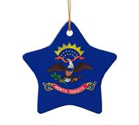Adorno de Navidad de cerámica con la bandera del estado de Dakota del Norte para decoración de Navidad neutra elegante, decoración de árbol de 3 pulgadas