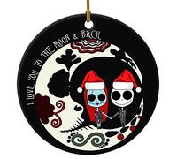 Adorno de Navidad de cerámica de Jack Skellington y Sally I Love You to The Moon & Back, adorno de Navidad de pesadilla antes de Navidad, adorno colgante para decoración del árbol de Navidad,